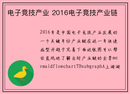 电子竞技产业 2016电子竞技产业链